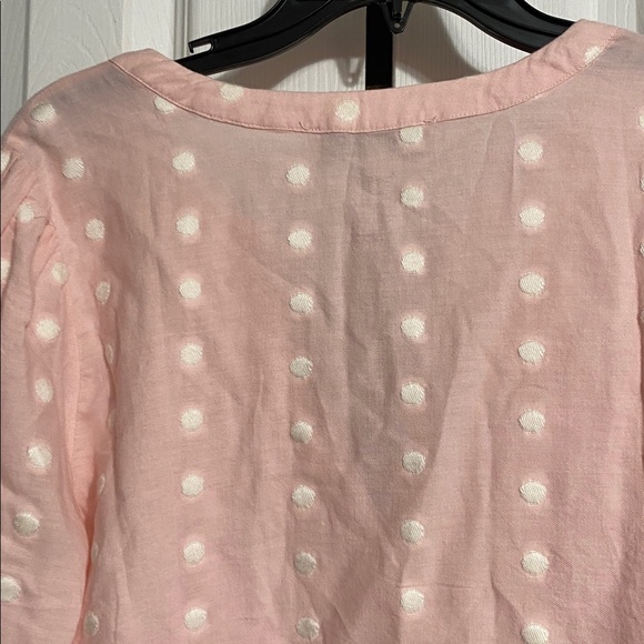 LOFT Pink & white cotton blend Dot Pullover Blouse top shirt size LARGE - Picture 7 of 11